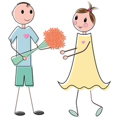 bride and groom with bouquet