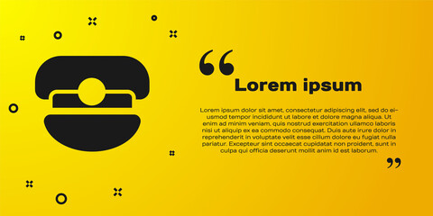 Black Captain hat icon isolated on yellow background. Vector.