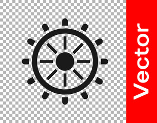 Obraz premium Black Ship steering wheel icon isolated on transparent background. Vector.