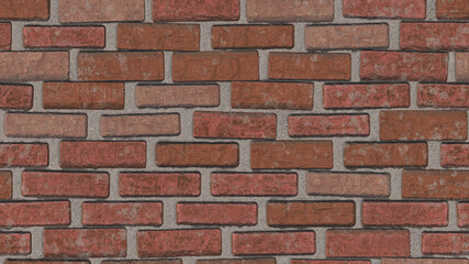 An old red brick wall with rough cement masonry showing through, rough bricks worn by time. Orange red brick background. 3D-rendering