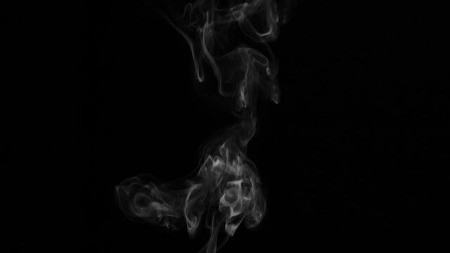 White Smoke Intricate Meanders. White clearly expressed smoke slowly rises from the bottom of the screen and forms elegant twists on a black background. Filmed at a speed of 120fps