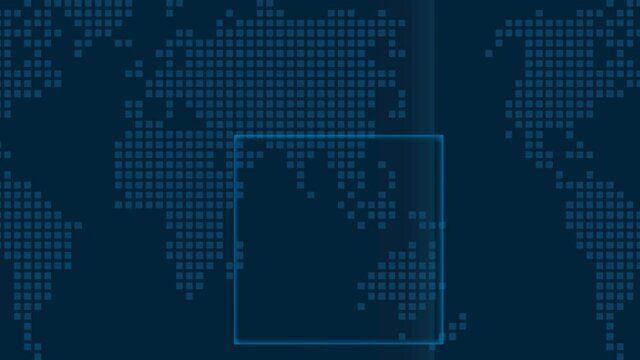 Abstract animation of World map in digital screen with dots and lines. Animation of seamless loop.