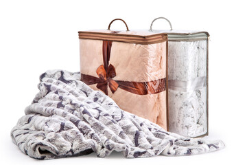 bedspreads and plaids made of artificial fur in a package