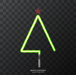 Vector modern concept Christmas tree and light swords on transparent background