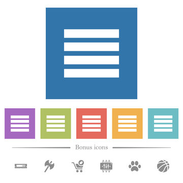 Text align justify flat white icons in square backgrounds