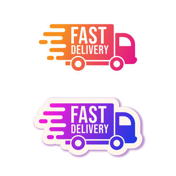 Fast delivery. Delivery trucks vector logo set