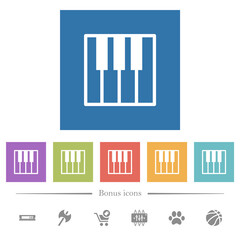 Piano keyboard flat white icons in square backgrounds