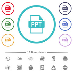 PPT file format flat color icons in circle shape outlines