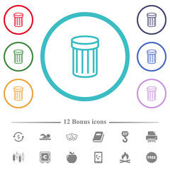 Trash flat color icons in circle shape outlines