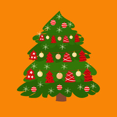 Christmas tree decorated with balloons and garlands and snowflakes