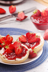 Wheat sandwiches with strawberry marmalade
