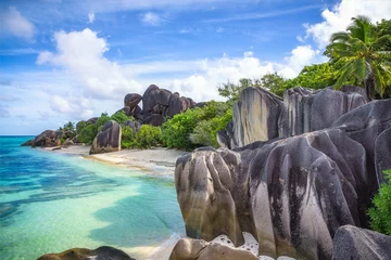 Vlies Fototapete Anse Source D'Agent, Insel La Digue, Seychellen Granitfelsen im Paradies am tropischen Strand von Anse Source d& 39 Argent auf La Digue, Seychellen