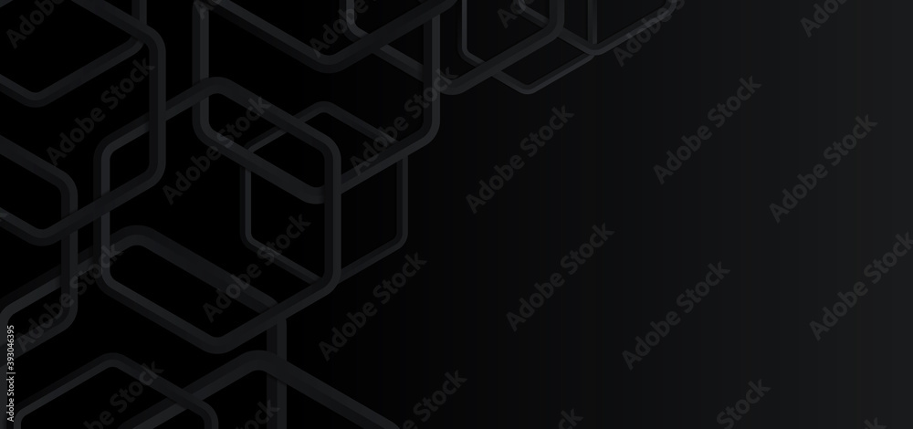 Wall mural hexagon line shape pattern black background design with space.
