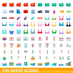 100 shop icons set. Cartoon illustration of 100 shop icons vector set isolated on white background