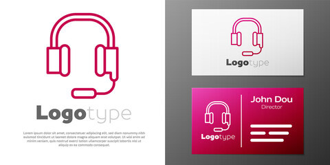 Logotype line Headphones with microphone icon isolated on white background. Logo design template element. Vector.