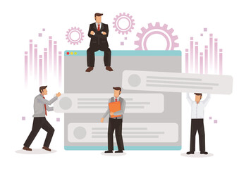 Businessman and designers working on their company web page.