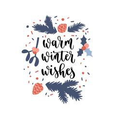 Winter Christmas quote. Modern style lettering. Hand drawn colorful holiday New Year decoration. 