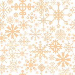 Christmas pale orange snowflakes seamless pattern vector
