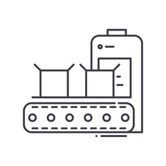 Production line icon, linear isolated illustration, thin line vector, web design sign, outline concept symbol with editable stroke on white background.