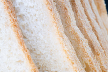 Closeup macro of loaf of bread with slices