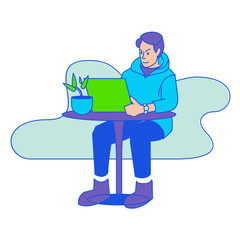 Young Man Working with Laptop on Desk