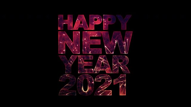 Happy New Year 2021 text with fireworks for celebration with alpha channel.