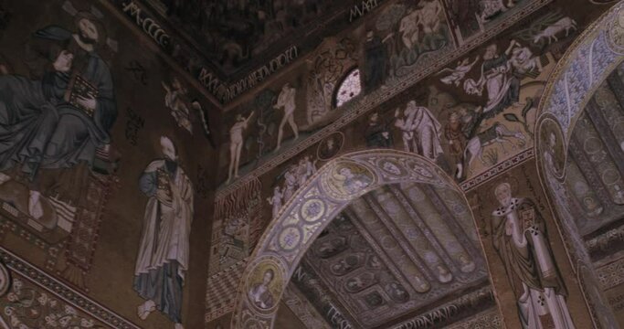 Shining ceiling of the Palatine Chapel. Royal chapel of the Norman palace in Palermo