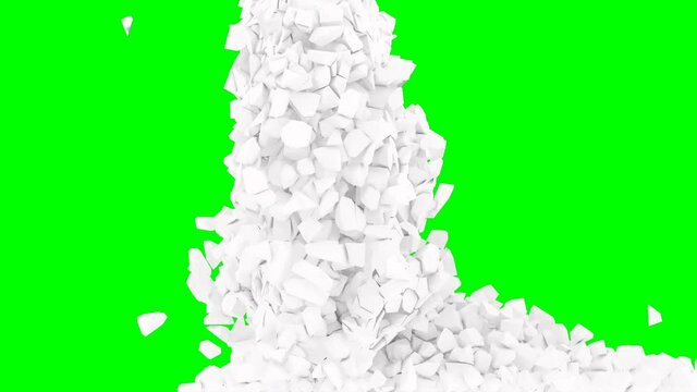 Explosion white wall small pieces on green Slow motion effect 1000 fps 4k