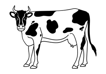 Cow icon or logo. Milk, farm and dairy symbol. Holstein Friesian cattle silhouette. Vector illustration.