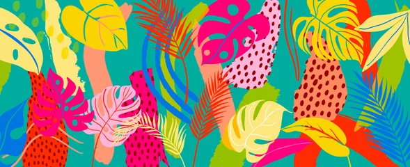 Fototapeten Hand painted illustrations wall arts vector. Surface pattern design. Abstract art textile design with literature or natural tropical line arts painting, Covering greetings cards, cover, print, fabrics © TWINS DESIGN STUDIO