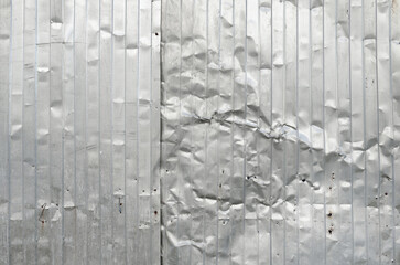 Old metal sheet roof texture. Corrugated sheet background. Rusty metal profile sheets. 