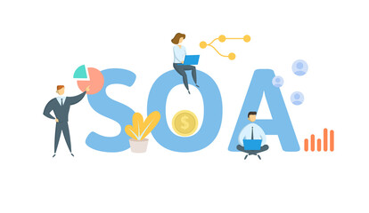 SOA, Statement Of Account. Concept with keywords, people and icons. Flat vector illustration. Isolated on white background.