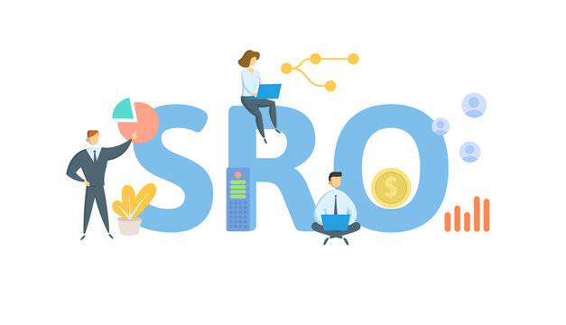 SRO, Self-Regulatory Organization. Concept with keywords, people and icons. Flat vector illustration. Isolated on white background.