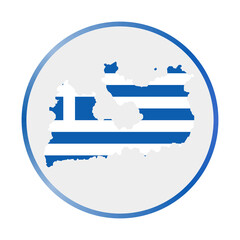 Obraz premium Milos icon. Shape of the island with Milos flag. Round sign with flag colors gradient ring. Authentic vector illustration.