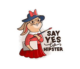 The bunny-girl is a hipster and an artist. Cartoonish vintage rabbit