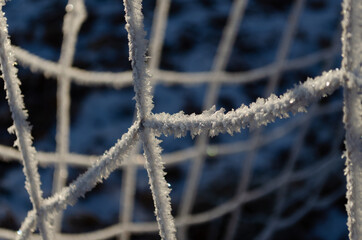 closeup, environment, football, frost, frosted, net, object, sport