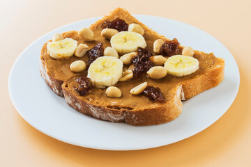 Peanut butter with bread raspberry marmalade