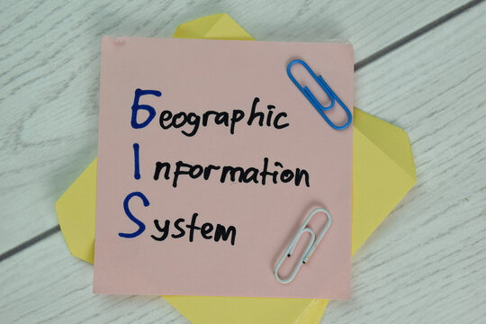 GIS - Geographic Information System Write On A Book Isolated On Wooden Table.