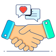  Handshaking with chat bubble symbolising customer relationship icon 