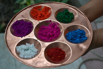 Obraz na płótnie Canvas Colors prepared for 'tika' during hindu festival Diwali.