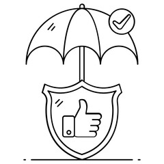 
Shield under umbrella denoting reliability concept icon
