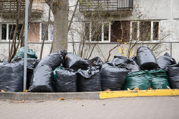 Stack of garbage bag or bin bag. Waste sorting, tidy and clean environmen