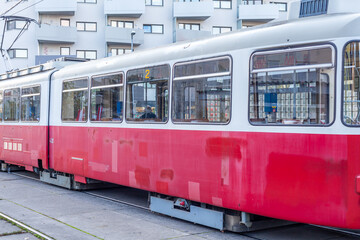 Naklejka na ściany i meble old tram in the big city, public transport