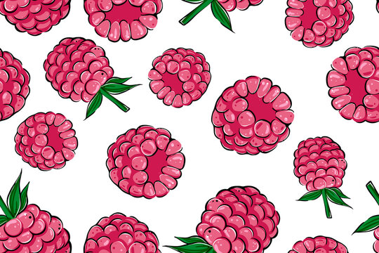 seamless pattern of raspberries, vector, color