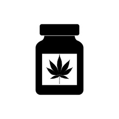 Medical bottle with marijuana or cannabis leaf icon isolated on white background