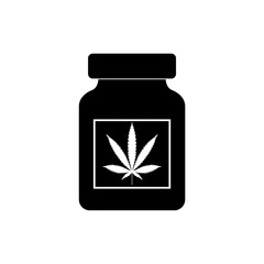 Medical bottle with marijuana or cannabis leaf icon isolated on white background
