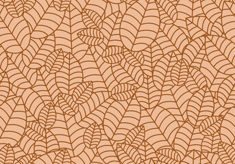 Seamless linear leaves pattern. Horizontal plant brown leaf ornament. For labels, packaging or fabric. Chaotically scattered leaves.