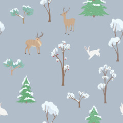 seamless patterns with winter woodland and forest animals