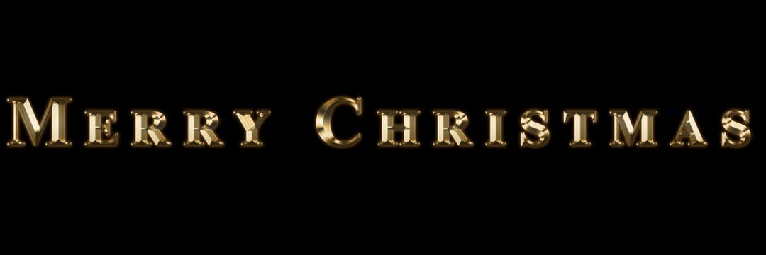 Merry Christmas sign on black background with copy space.  Gold letters effect.