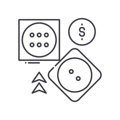 Random game icon, linear isolated illustration, thin line vector, web design sign, outline concept symbol with editable stroke on white background.